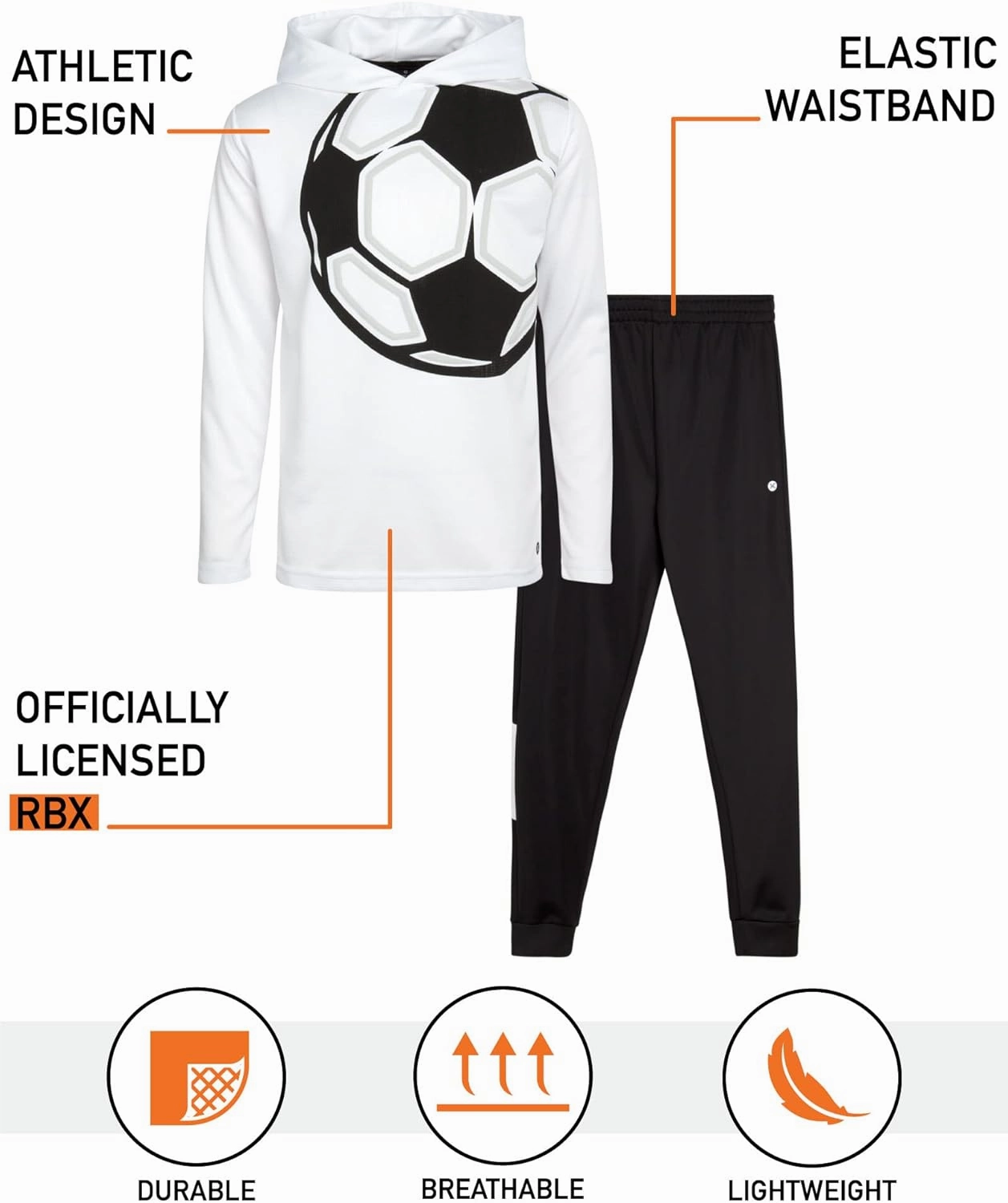 RBX Boys' Jogger Set - 2-Piece Thermal Sports Hoodie and Tricot Joggers (Size: 8-12)