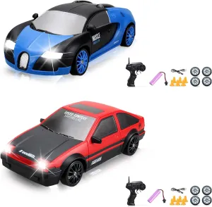 RC Cars, 1/24 2.4GHz 4WD Drift Car, High Speed, LED Lights, Rechargeable Battery, Extra Tires, Kids Boys Adults