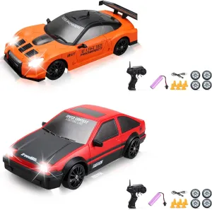 RC Cars, 1/24 2.4GHz 4WD Drift Car, High Speed RC Car with LED Lights, Rechargeable Battery, 2 Count (4 units), Ages 6 