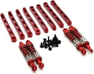 Rc Connecting Rod Tie Rod for MN for MN78 1/12 Metal for Chassis Fixed Lever Shock Absorber Sets RC Car Off-Road Tracked Vehicles Parts and Accessories Replacement Use(Red)