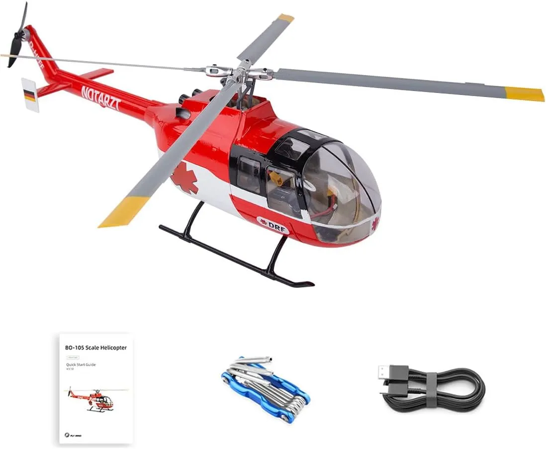 RC Helicopter Model, BO105 470-Class 2.4G 6CH Quick Detachable Propellers Scale RC Military Airplane Model with H1 Flight Controller, GPS Positioning
