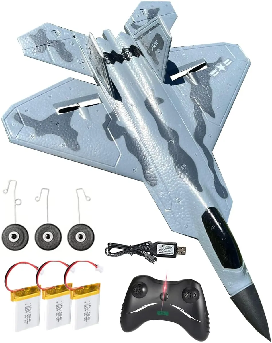 RC Jet Plane 2.4GHz Remote Control Airplane Gift for Kids and Adults - New Planes Model Led Light Aircraft Fighter Army Toy with Extra 3 Battery, Easy to Flying Toys for Boys and Girls