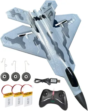 RC Jet Plane 2.4GHz Remote Control Airplane Gift for Kids and Adults - New Planes Model Led Light Aircraft Fighter Army Toy with Extra 3 Battery, Easy to Flying Toys for Boys and Girls