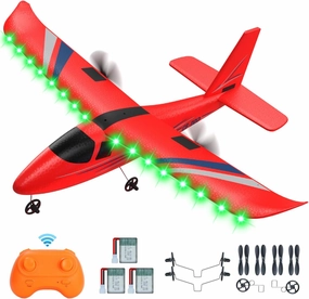 RC Airplane, 2.4GHZ Remote Control Airplane 2CH RC Plane, Hobby RC Airplanes Toy W/ 3 Batteries & Gyro Stabilizer, Easy to Fly for Beginners Kids Boys Girls Adults (Red)