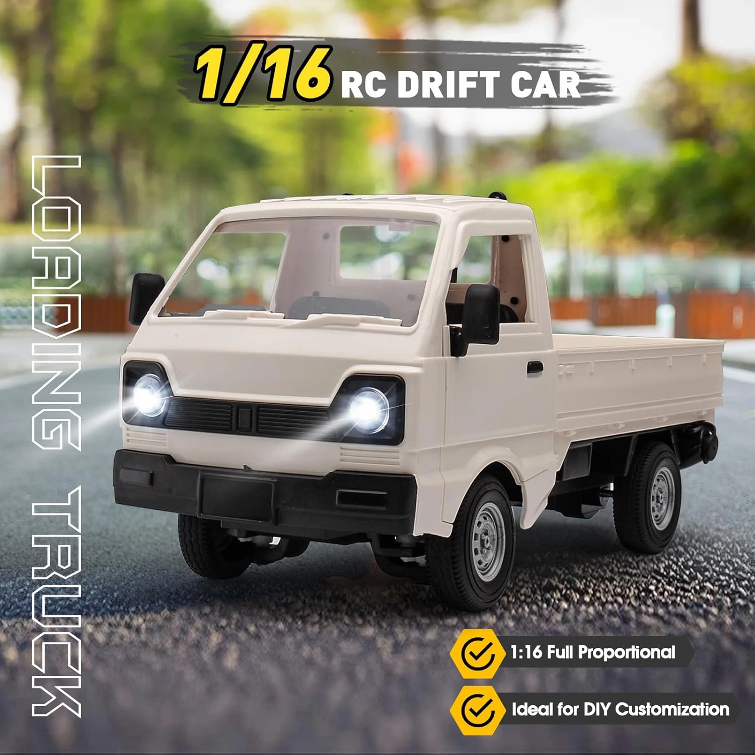 RC Car 1/16 RC Drift Car RTR Remote Control Racing Pickup Truck 2WD Truck Drift Crawler Off Road 2.4G with Spray Music and Light Vehicle Hobby Grade Toy Model for Kids and Adult (White-1)
