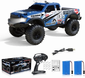 RC Cars RC Crawler 1/10 Scale RTR Remote Control Car 4WD 2.4GHz Brushed Offroad Racing Hobby Grade Model Vehicle with LED Lights 2Pcs Battery Toy for Kids and Adults
