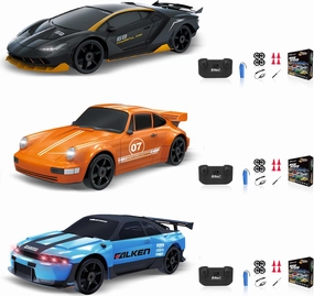 RC Cars Remote Control Car, 1/24 2.4GHz 4WD Drift Car High Speed RC Cars Racing Cars with Cool Lights, Two Rechargeable Batteries and Extra Tires Toy Car for Kids Boys Adults