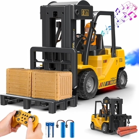 RC Forklift Truck, 2 in 1 Transform Lift Fork & Hook, Kids Forklift Toy, 11 Channel Remote Control Forklift for Adults, 2 Battery, Spray, Light, RC Construction Vehicles Toy Gift for Kids 6 
