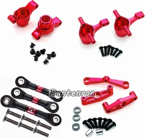 RC Metal TT-02 Front and Rear Steering Cup Steering Group and Steering Link Rod Set for Tamiya TT02 1/10 On Road Touring Rally Racing Car Upgrade Parts (Red)
