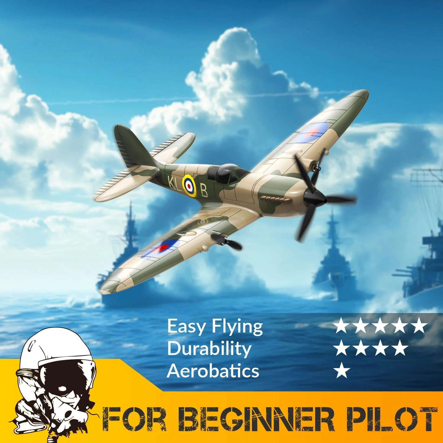 RC Plane RTF for Beginners,2.4Ghz 3CH Remote Control Airplane Easy to Fly with Gyro Stabilization，Outdoor Hobby WWII,with Xpilot Stabilization System (Spitfire)