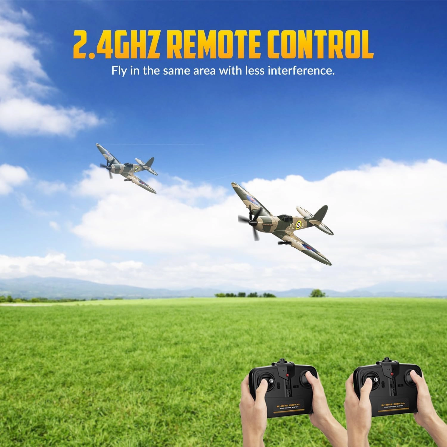 RC Plane RTF for Beginners,2.4Ghz 3CH Remote Control Airplane Easy to Fly with Gyro Stabilization，Outdoor Hobby WWII,with Xpilot Stabilization System (Spitfire)