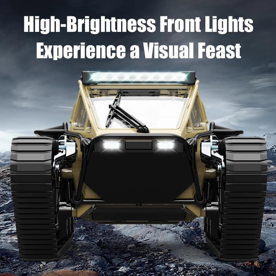 RC Tank Car, 1:16 Remote Control Crawler 10KM/H High Speed Tank, 2.4Ghz RC Rock Crawler Off-Road 4WD 360°Rotating Drifting Car with 2 Batteries, Military Truck Toy for Kids