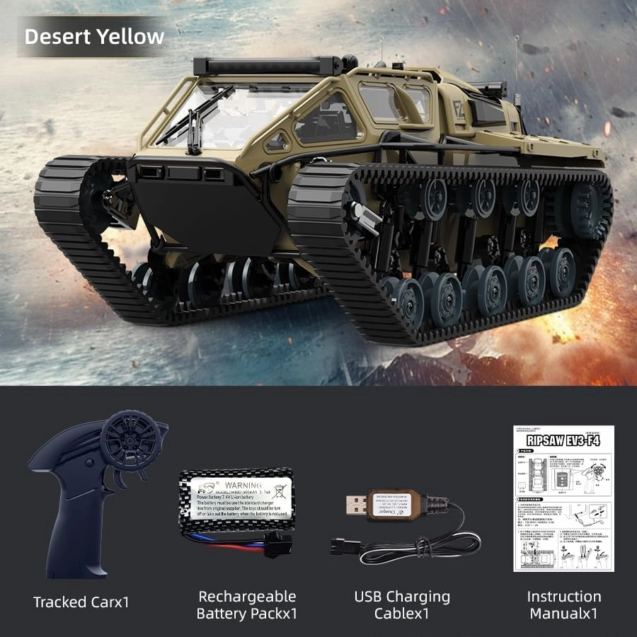 RC Tank Car, 1:16 Remote Control Crawler 10KM/H High Speed Tank, 2.4Ghz RC Rock Crawler Off-Road 4WD 360°Rotating Drifting Car with 2 Batteries, Military Truck Toy for Kids