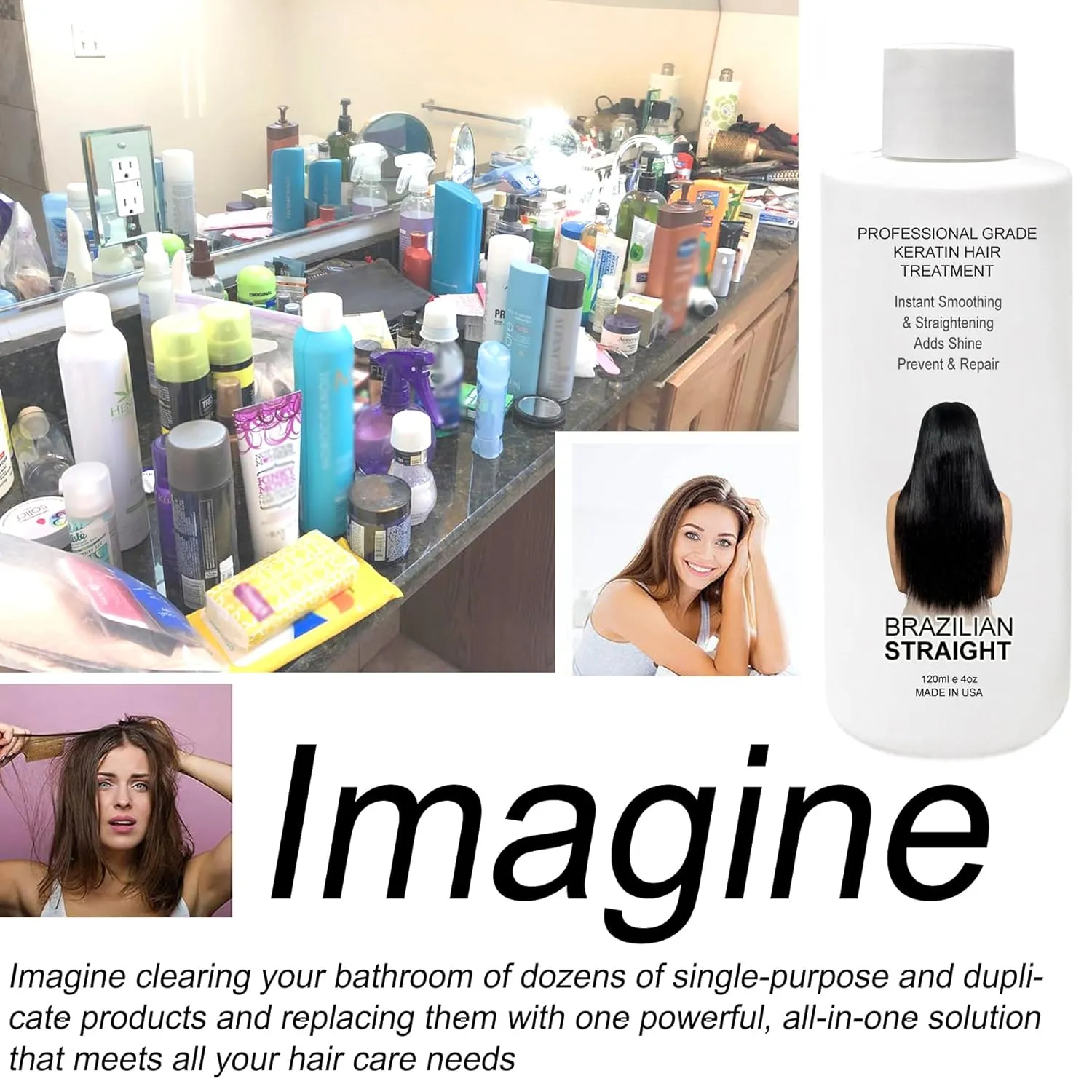 Real BRAZILIAN STRAIGHT Keratin Straightening Treatment Kit Pro Result Keratin Protein Arganoil Collagen Amino Acid Straight shiny Hair Salon Results Lasts 3-9 months All Hair thicknesses, colors