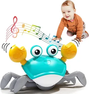 Rechargeable Crawling Crab Baby Toy, Interactive Learning Toys for Kids Boy Girl, Infant Tummy Time Toy Gifts with Music and LED Light, Toddler Toys Which Avoid Obstacles