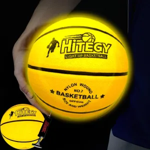 Rechargeable Glow in The Dark Basketball - USB Charging, Water-Resistant, Size 7, Impact Activated, Includes Pump & Charging Cable - Rechargeable Light Up Basketball - Yellow