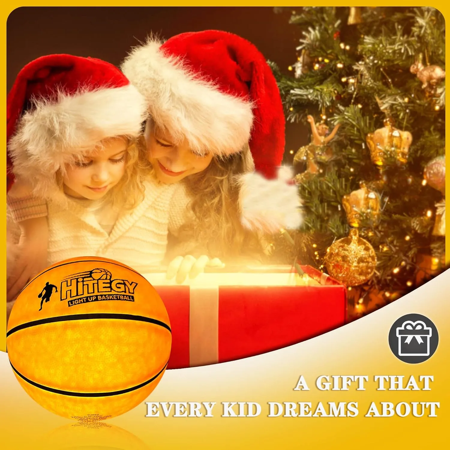 Rechargeable Glow in The Dark Basketball - USB Charging, Water-Resistant, Size 7, Impact Activated, Includes Pump & Charging Cable - Rechargeable Light Up Basketball - Yellow