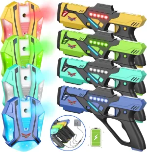 Rechargeable Laser Tag Set with Vests, Upgrade Laser Tag Guns Set of 4 with Mist Spray Effect & LED Digital, Multi Player Laser Tag Set for Kids Toy for Teen Boys & Girls, Ages 8 