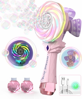 Rechargeable Bubble Wand - Bubble Machine for Kids with Color-Changing Lights & Windmill Lollipop Design - Gifts Toys Ages 3  for Boys, Girls, Easter, Outdoor, Birthday, Party Use