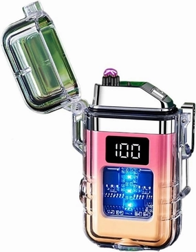 Rechargeable Electric Lighters, Dual Arc Lighter, Windproof Plasma Lighter, Waterproof Flashlight Lighter, Flameless Lighter with Lanyard forCamping (Color : Pink)