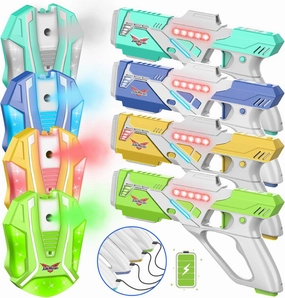 Rechargeable Lase r Tag Set with Vests, Upgrade Lase r Tag Guns Set of 4, Multi Player Lase r Tag Set for Kids Toy for Teen Boys & Girls, Indoor&Outdoor Toy Gift, Ages 8 ,White