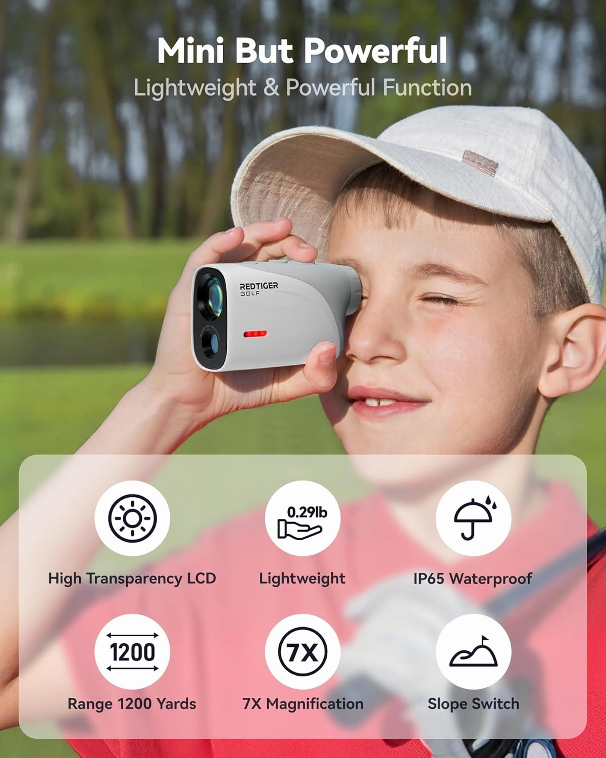 REDTIGER Mini Golf Range Finder with 1200 Yards, IP65 Waterproof and Slope Switch, 7X Magnification, Magnetic & Rechargeable Golf Rangefinder, Flag Pole Lock Vibration