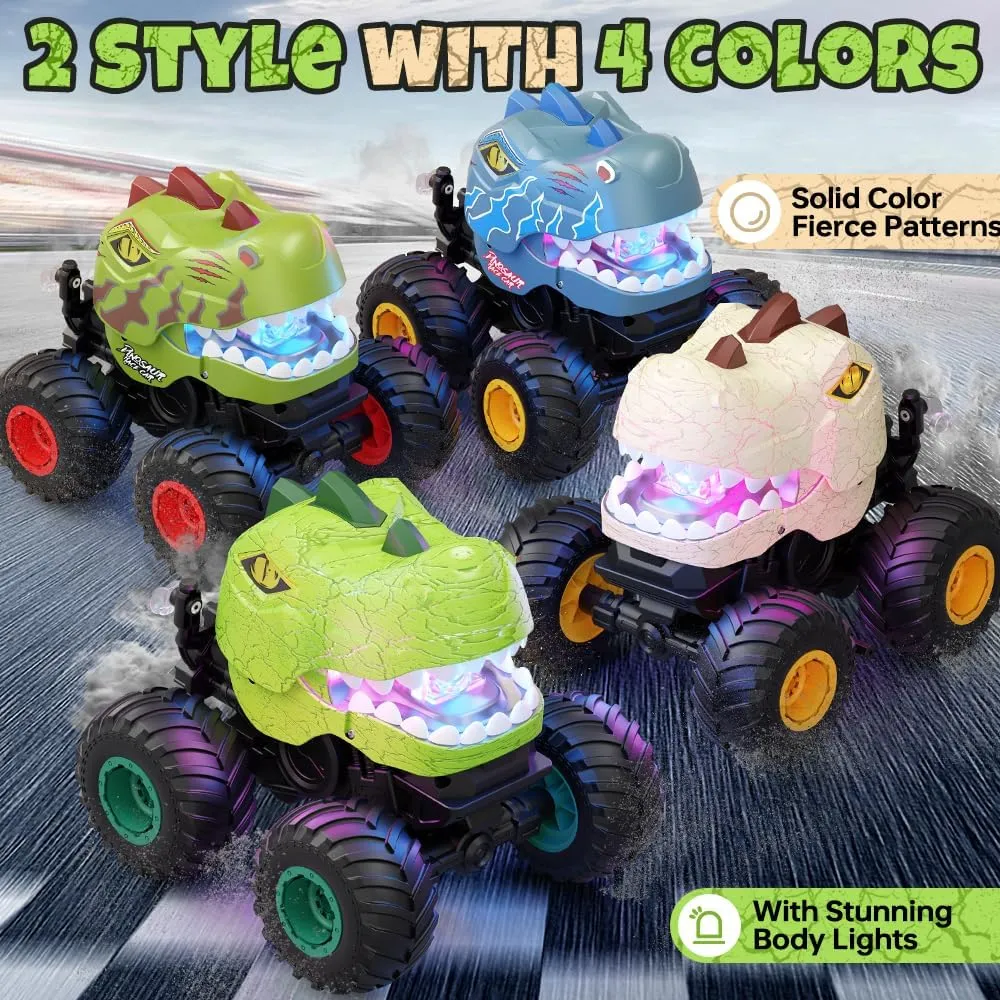 Remote Control Car for Boys 4-7 8-12, Dinosaur Monster Truck Toys with 50min  Runtime, Spray, LED Light, 360° Rotating & 90° Driving, RC Stunt Car for Kids Birthday