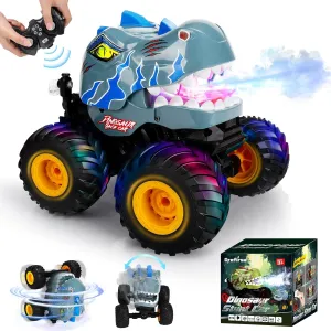 Remote Control Car for Boys 4-7 8-12, Dinosaur Monster Truck Toys with 50min  Runtime, Spray, LED Light, 360° Rotating & 90° Driving, RC Stunt Car for Kids Birthday