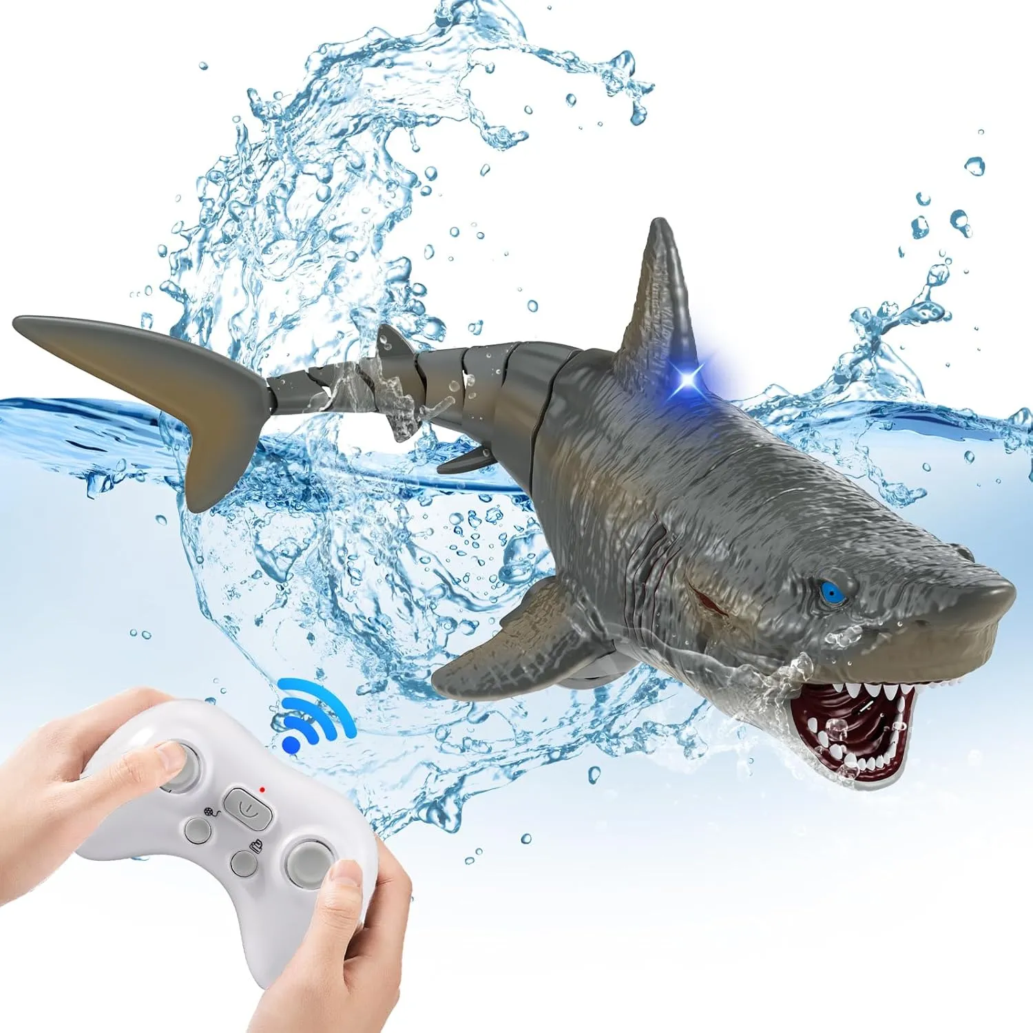 Remote Control Shark Toys for Pool, Summer Water Toys for Kids,Rechargeable Realistic Swimming Megalodon with Light, 2.4 GHz Upgrade Ideal Gift for 6  Year olds Boys Girls