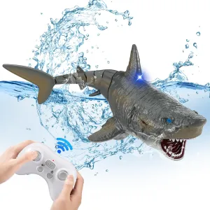 Remote Control Shark Toys for Pool, Summer Water Toys for Kids,Rechargeable Realistic Swimming Megalodon with Light, 2.4 GHz Upgrade Ideal Gift for 6  Year olds Boys Girls