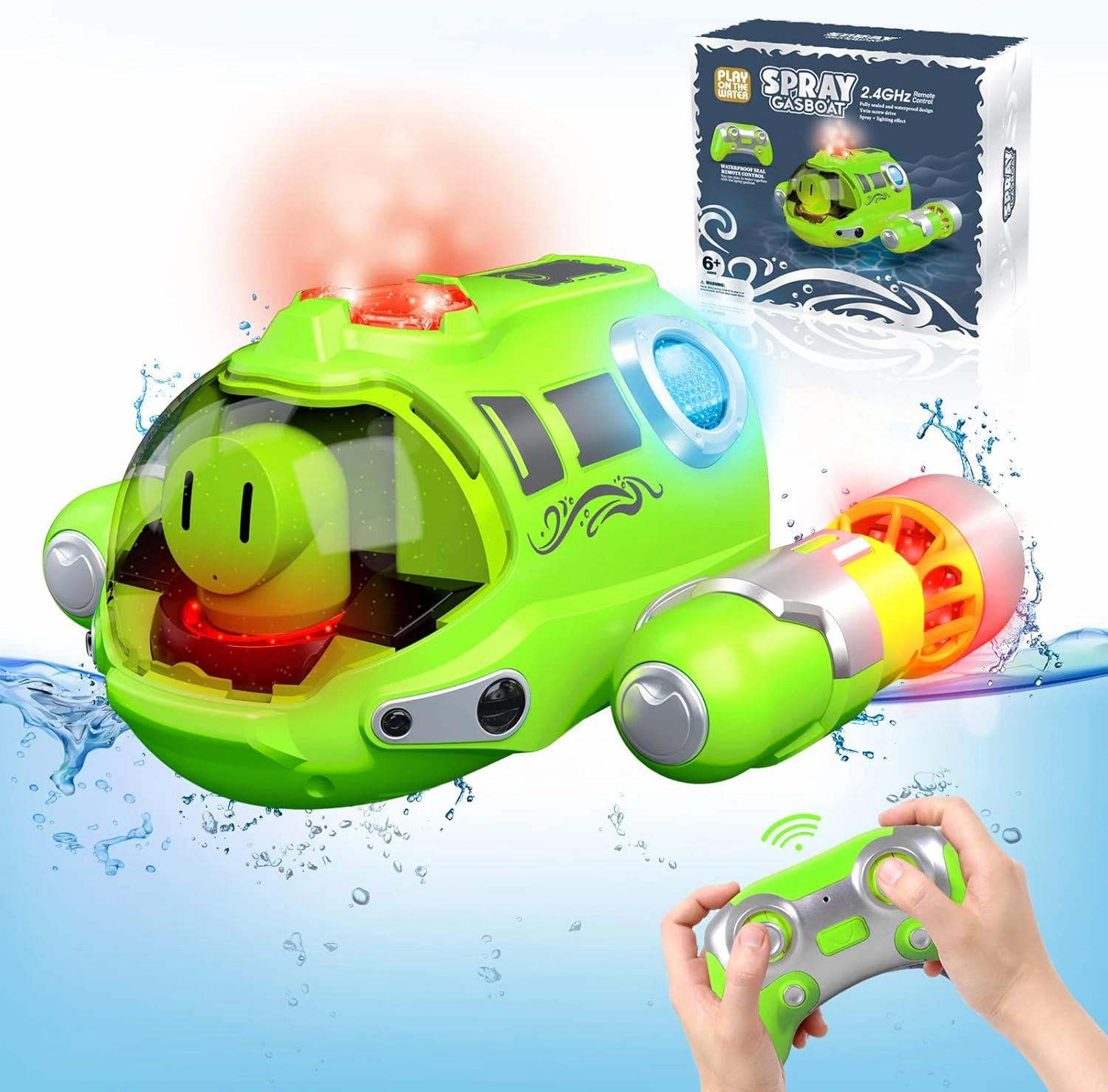 Remote Control Boat for Pools Toys, RC Boat, Light Up RC Spray Gasboat, Water Toy for Adults and Kids, 2.4GHZ Swimming Pool Bath Toy for 4 5 6 7 8 9 Year olds Boys Girls Christmas