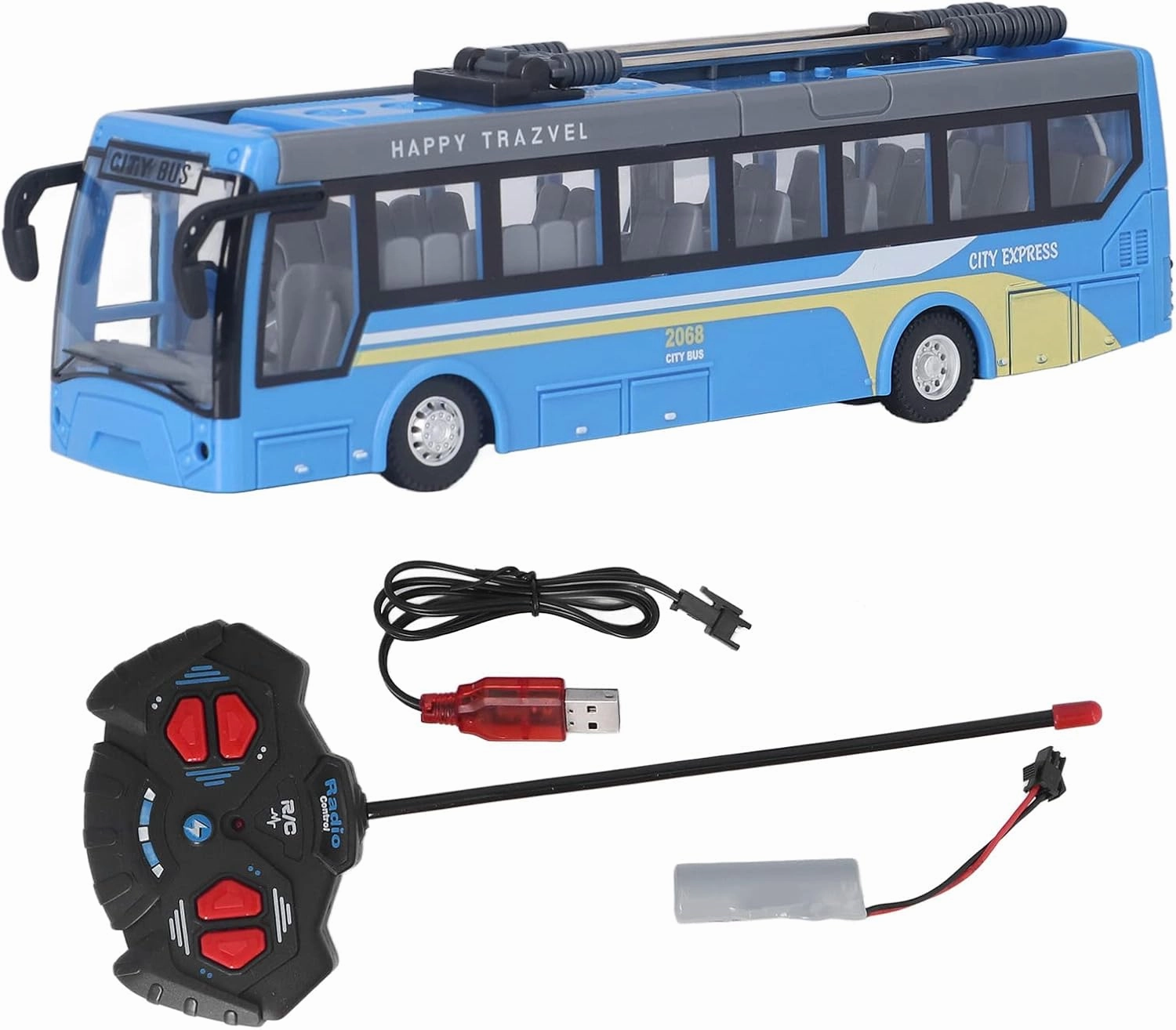 Remote Control Bus Toy, High Simulation All Directions Driving Rechargeable RC School Bus for Children(Blue)