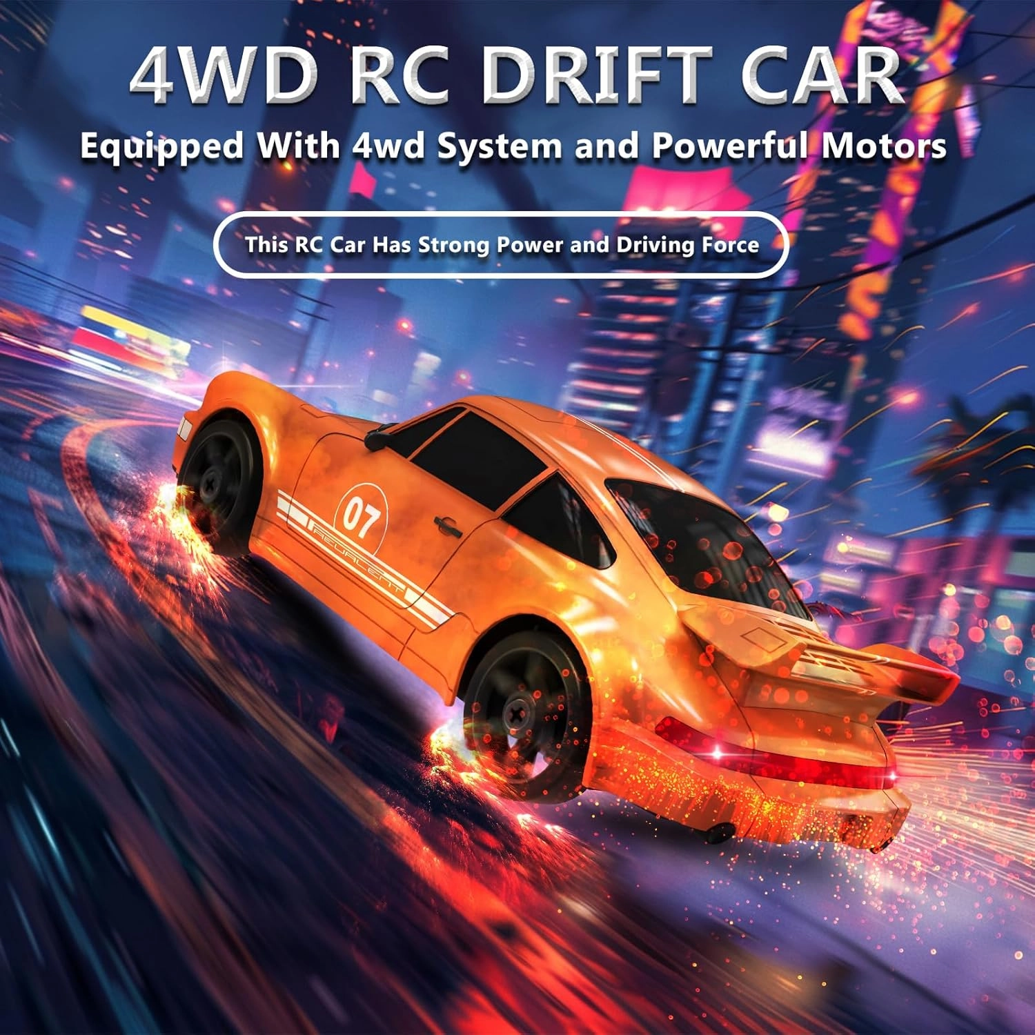 Remote Control Car RC Drift Car 2.4GHz 1:24 4WD 15KM/H High Speed Racing Sport Car with LED Lights Drifting Tire Racing Sport Toy for Adults Boys Girls Kids Gift 2Pcs Rechargeable Batteries