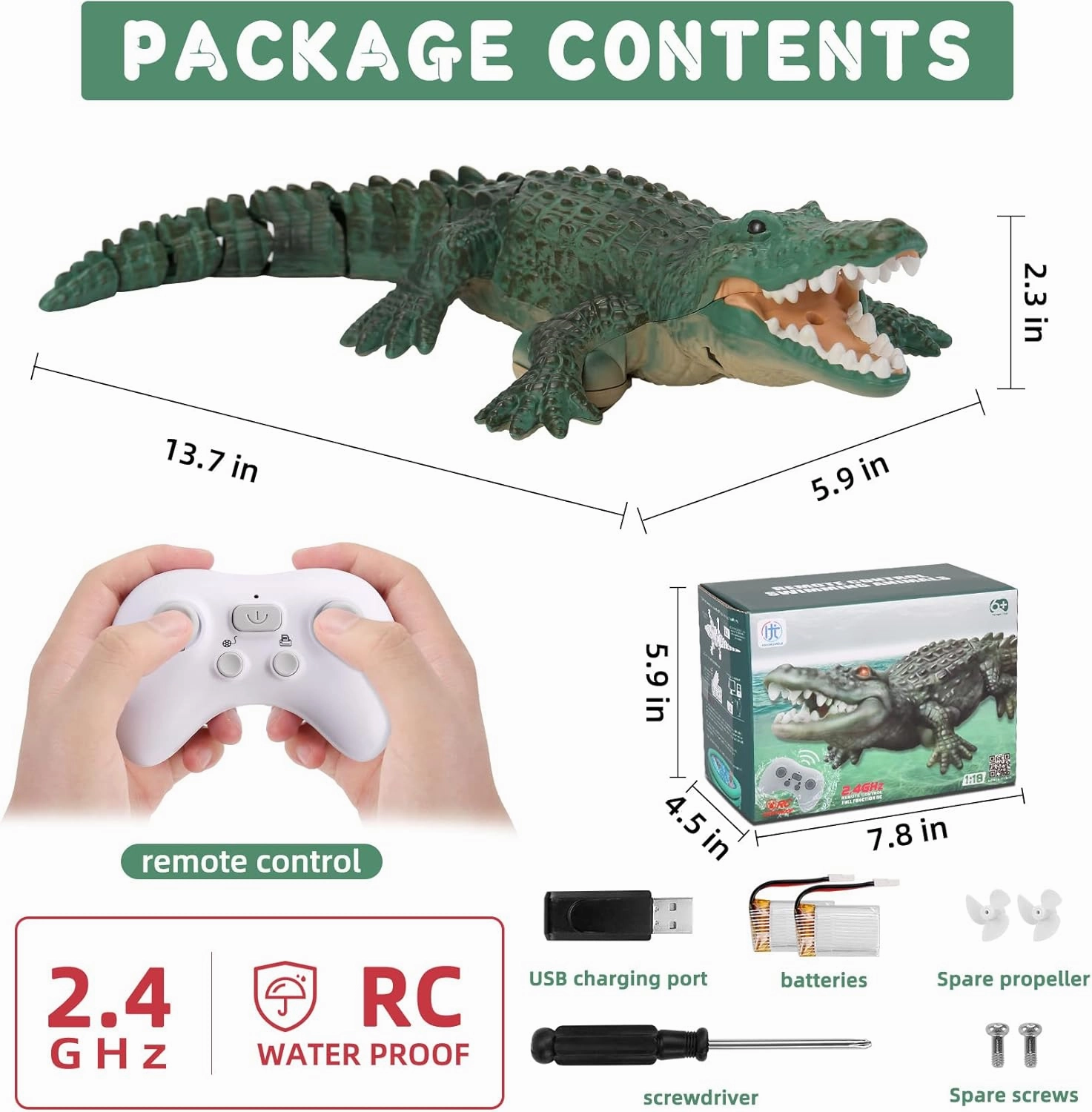 Remote Control Crocodile High Simulation RC Crocodile Boat Toys for Swimming Pool Lakes Bathroom, Great Gift RC Boat Alligator Toys for 6  Year Old Boys and Girls