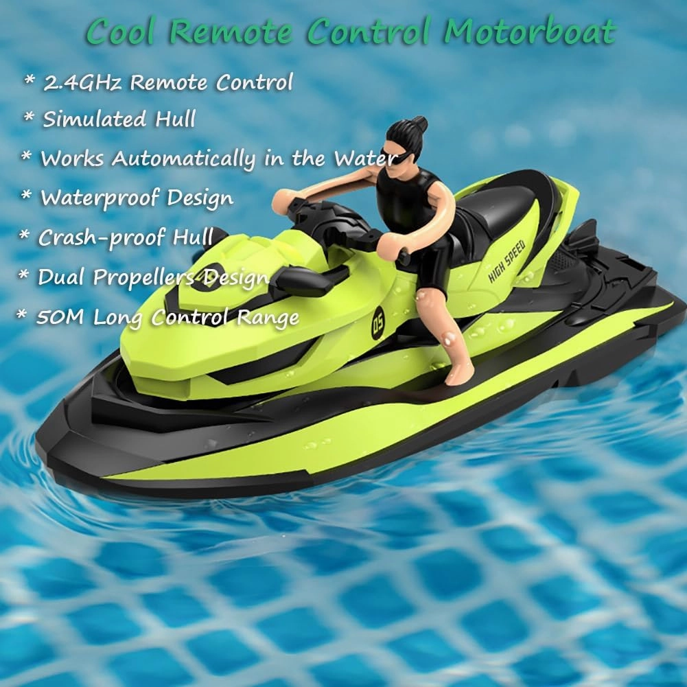 Remote Control Jet Ski with Driver - High Speed 2.4GHz RC Motorboat Water Toy - Dual Propellers - 2 Speed Levels - 50 Meters Control Range (Orange)