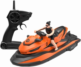 Remote Control Jet Ski with Driver - High Speed 2.4GHz RC Motorboat Water Toy - Dual Propellers - 2 Speed Levels - 50 Meters Control Range (Orange)