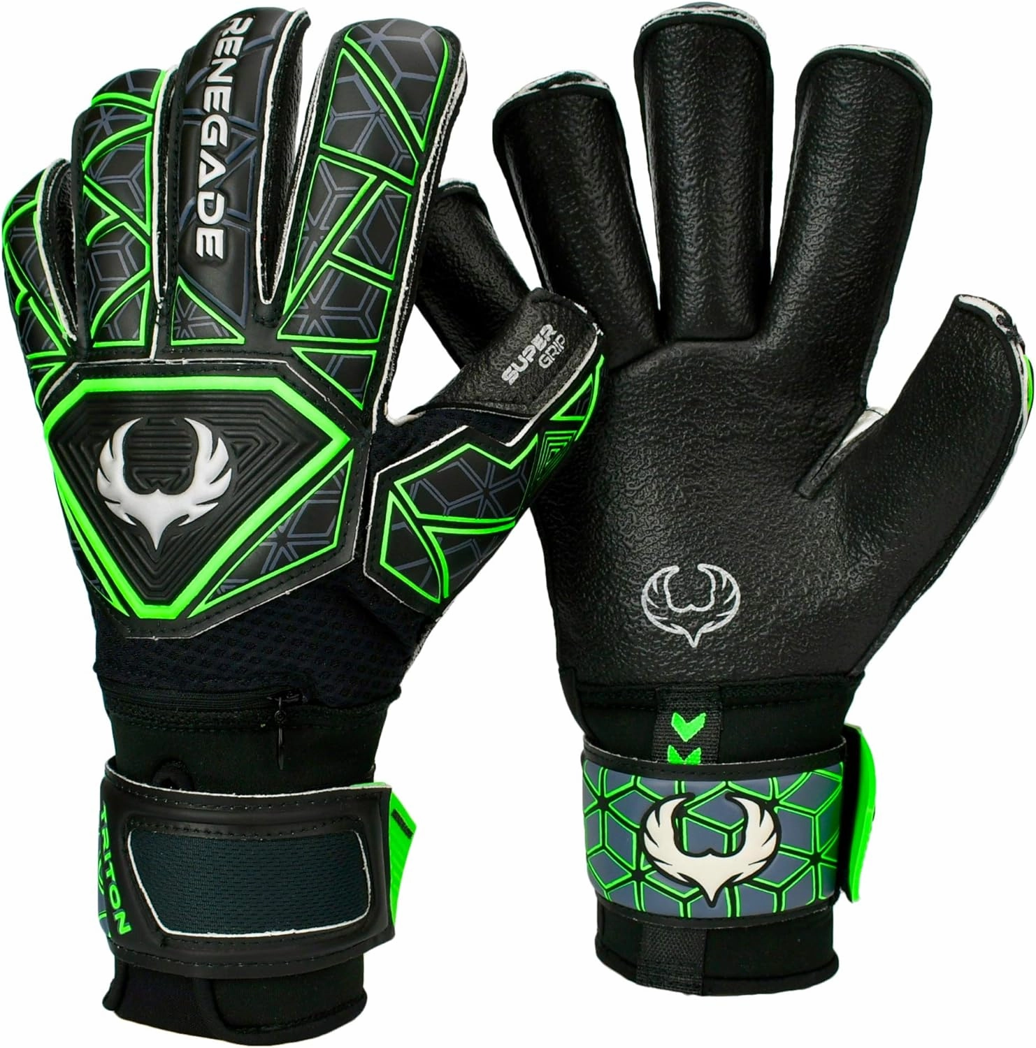 Renegade GK Triton Goalie Gloves with Microbe-Guard (Sizes 5-11, 3 Styles, Level 2) Pro-Tek Fingersaves & Durable 3.5 3MM Super Grip