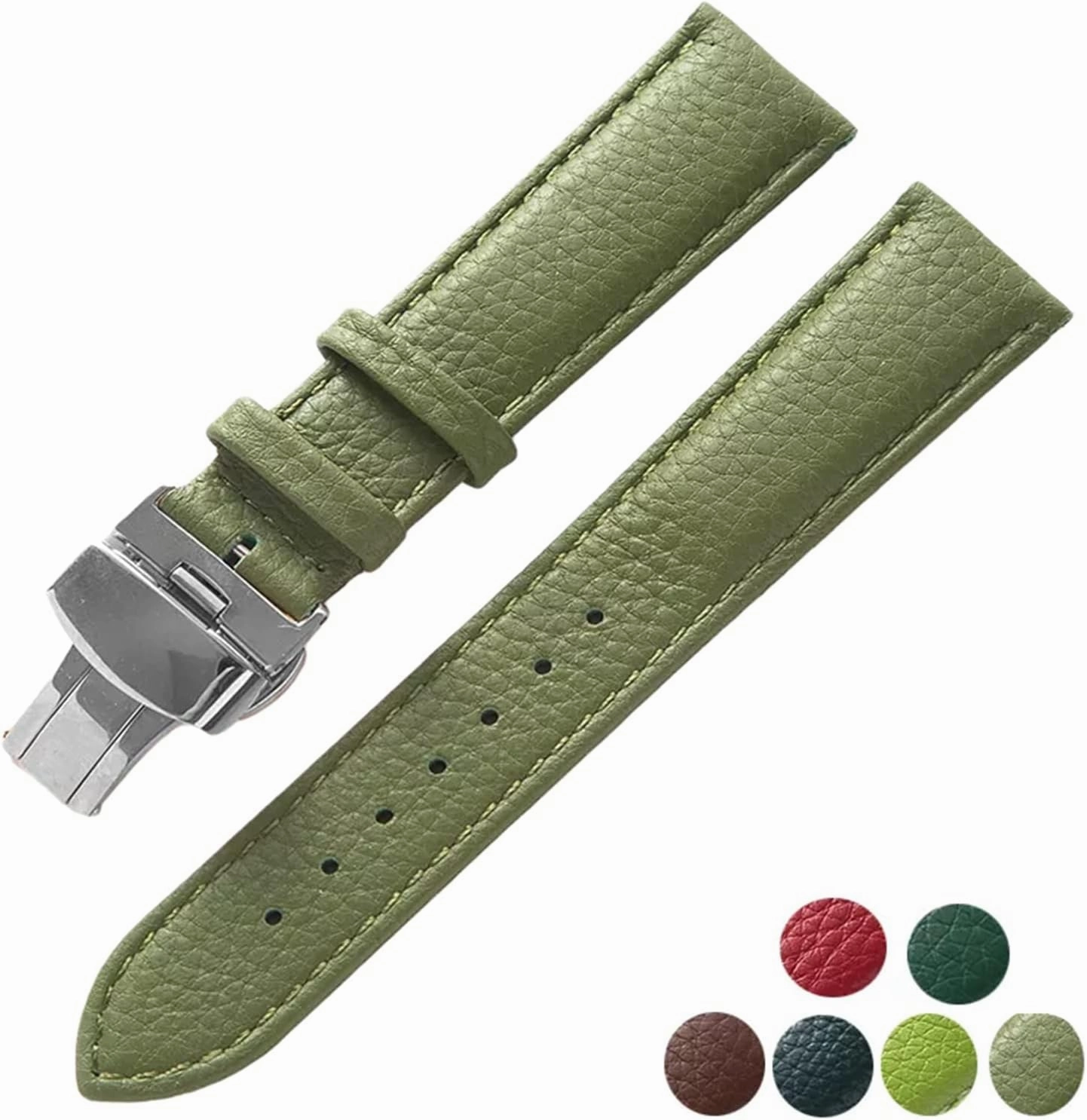 Replace Watchband, Watch Straps,Watch Band Replacement,13mm-22m Men Lychee Pattern Soft Colorful Genuine Leather Watch Strap with Quick Release Butterfly Buckle Replacement Accessories