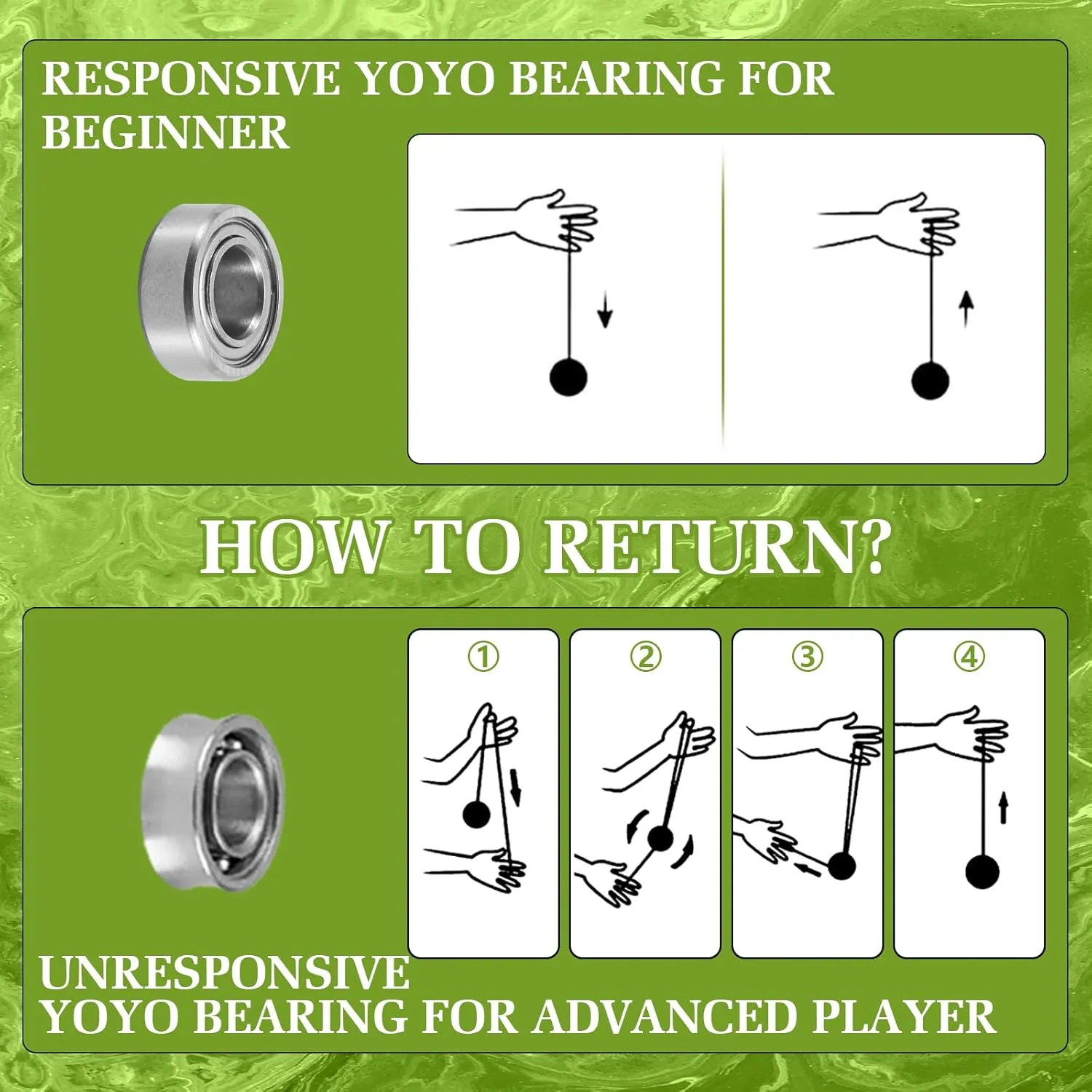 Responsive Yoyo Professional Yoyo for Kids Fingerspin Yo Yo for Adults Kids Pro Trick Yoyos with Unresponsive Yoyos Bearings Kit, 10 Yo-Yo Strings, Case and Gloves (Yellow & Green)