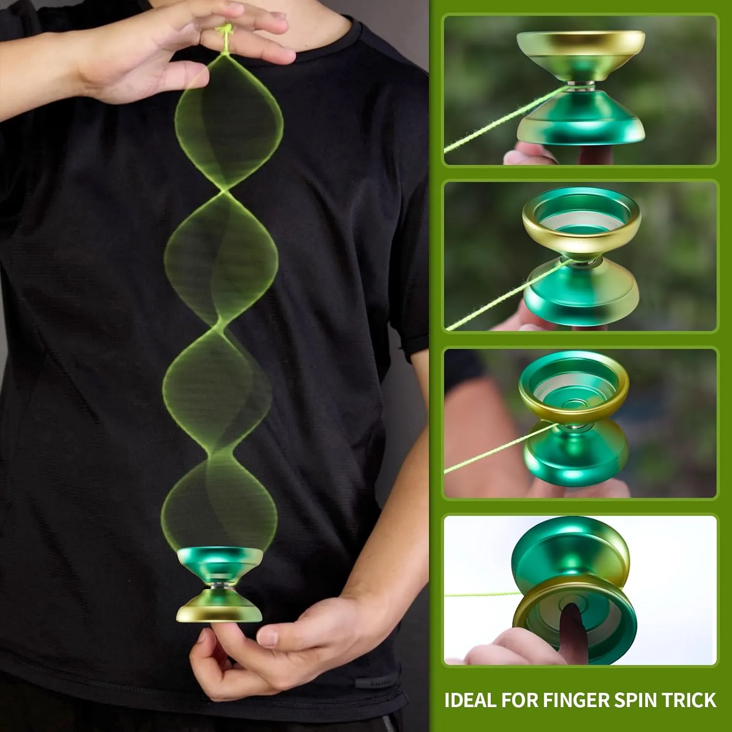 Responsive Yoyo Professional Yoyo for Kids Fingerspin Yo Yo for Adults Kids Pro Trick Yoyos with Unresponsive Yoyos Bearings Kit, 10 Yo-Yo Strings, Case and Gloves (Yellow & Green)