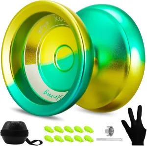 Responsive Yoyo Professional Yoyo for Kids Fingerspin Yo Yo for Adults Kids Pro Trick Yoyos with Unresponsive Yoyos Bearings Kit, 10 Yo-Yo Strings, Case and Gloves (Yellow & Green)
