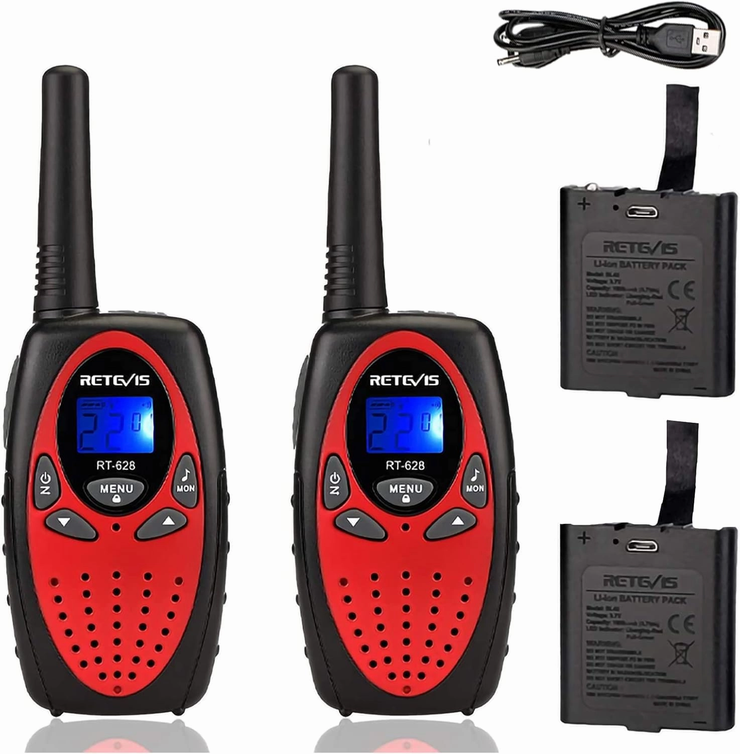 Retevis RT628 Walkie Talkies for Kids Rechargeable,Long Range 2 Way Radio 22 CH Backlit LCD Screen VOX,Toys Gifts for 6-12 Years Old Boys Girls,Indoor Outdoor Adventure(Red, 2 Pack)