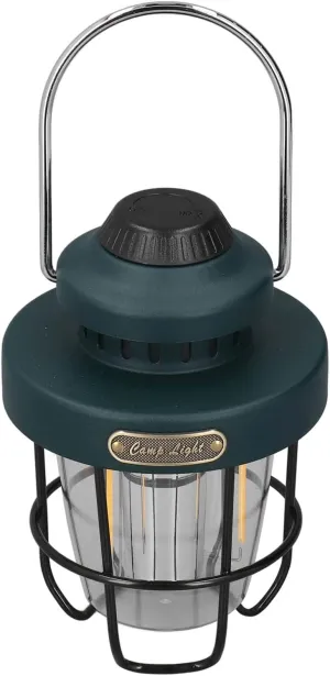 Retro USB Camping Lantern, Rechargeable Lamp, 3 Light Modes, IPX4 Waterproof for Outdoor Adventures, Emergency Camping Light, 1800Mah Battery(Green)
