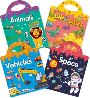 Reusable 4-Set Sticker Books for Toddlers 2-4, Toy Stickers Pad Reusable Sticker Books for Toddlers 1-3 Fashion Activity, Birthday Gift Toy for Girl Boy(Animals, Dinosaurs, Space, Vehicles)