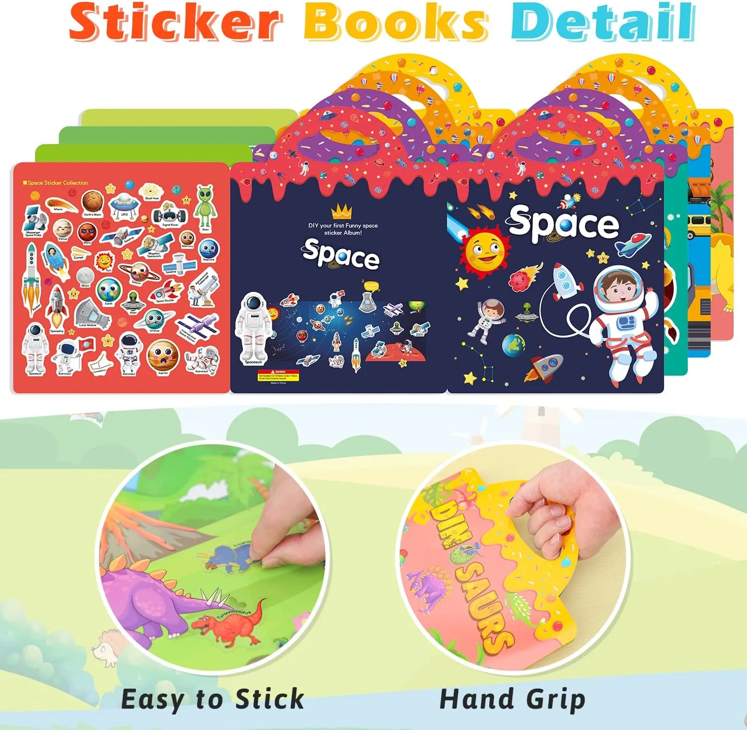 Reusable 4-Set Sticker Books for Toddlers 2-4, Toy Stickers Pad Reusable Sticker Books for Toddlers 1-3 Fashion Activity, Birthday Gift Toy for Girl Boy(Animals, Dinosaurs, Space, Vehicles)