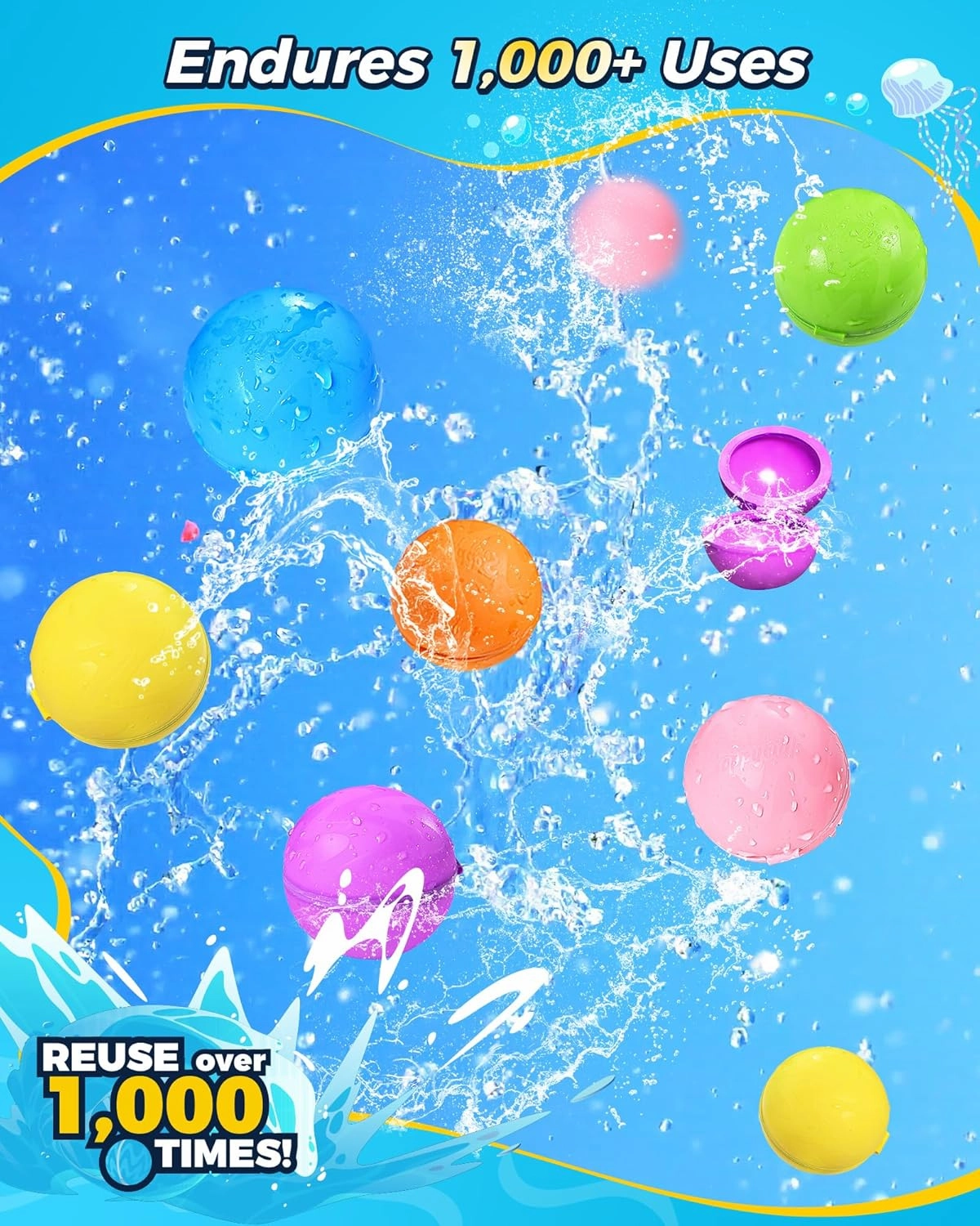 Reusable Water Balloons 12PCS - Summer Water Toys for Pool Beach & Outdoor, Self-Sealing Refillable Water Bombs for Kids Ages 3-14, Magnetic Splash Balls for Kids Fun Games & Activities