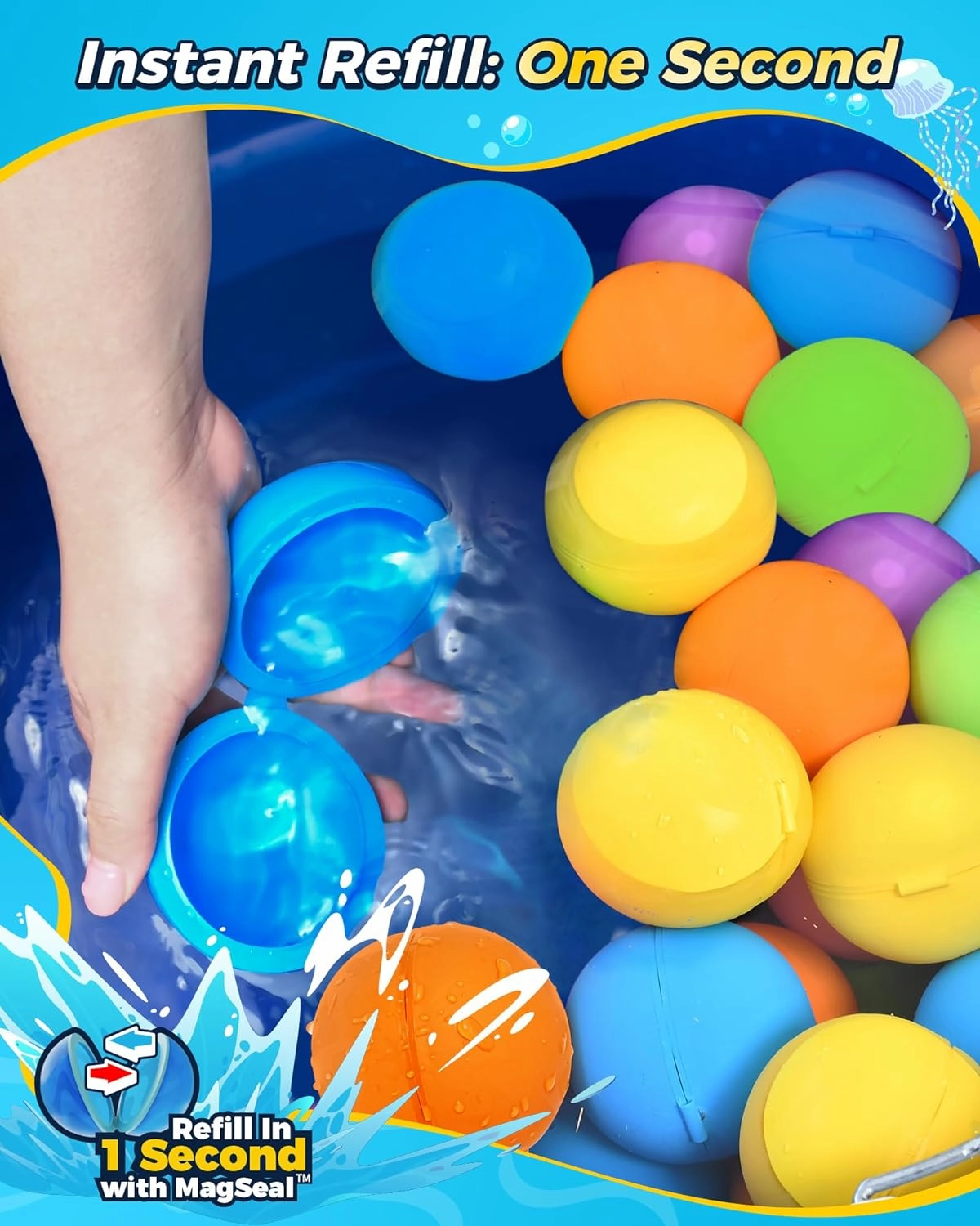 Reusable Water Balloons 12PCS - Summer Water Toys for Pool Beach & Outdoor, Self-Sealing Refillable Water Bombs for Kids Ages 3-14, Magnetic Splash Balls for Kids Fun Games & Activities