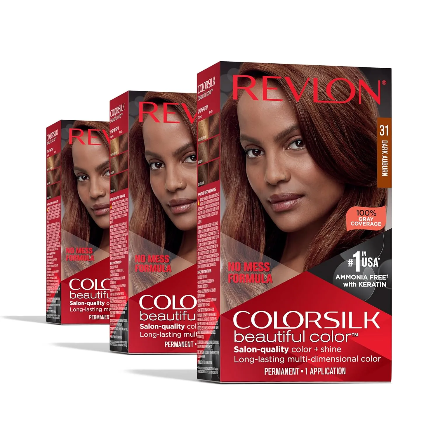 Revlon Colorsilk Beautiful Color Permanent Hair Color, (OLD VERSION) 31 Dark Auburn (Pack of 3)