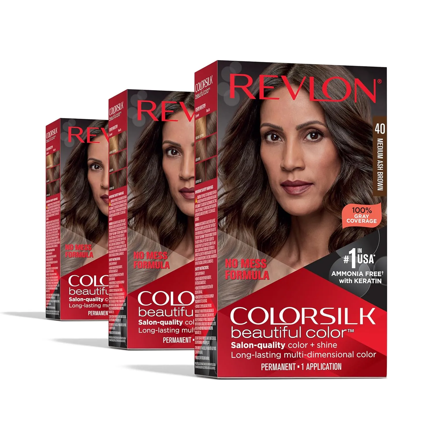 Revlon Colorsilk Beautiful Color Permanent Hair Color, (OLD VERSION) 40 Medium Ash Brown (Pack of 3)