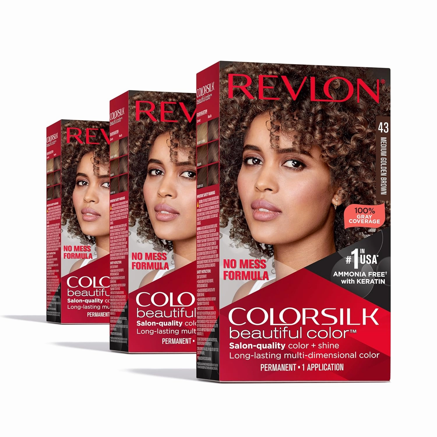 Revlon Colorsilk Beautiful Color Permanent Hair Color, (OLD VERSION) 43 Medium Golden Brown (Pack of 3)